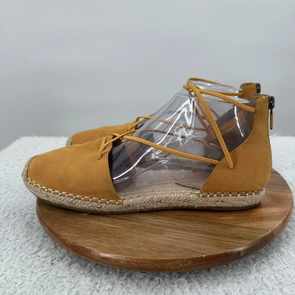 Eileen Fisher‎ Shoe Womens 8 Yellow Tan Suede Leather Elastic Flat Espadrilles